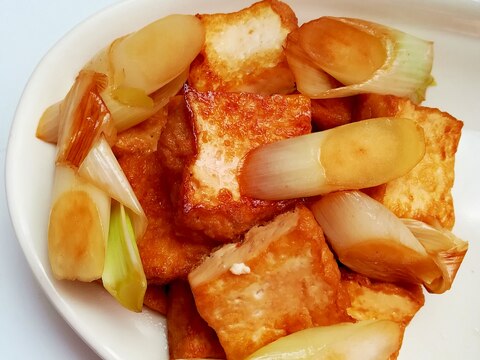 簡単おつまみ♪ご飯もすすむ♪厚揚げと長ネギの炒め物